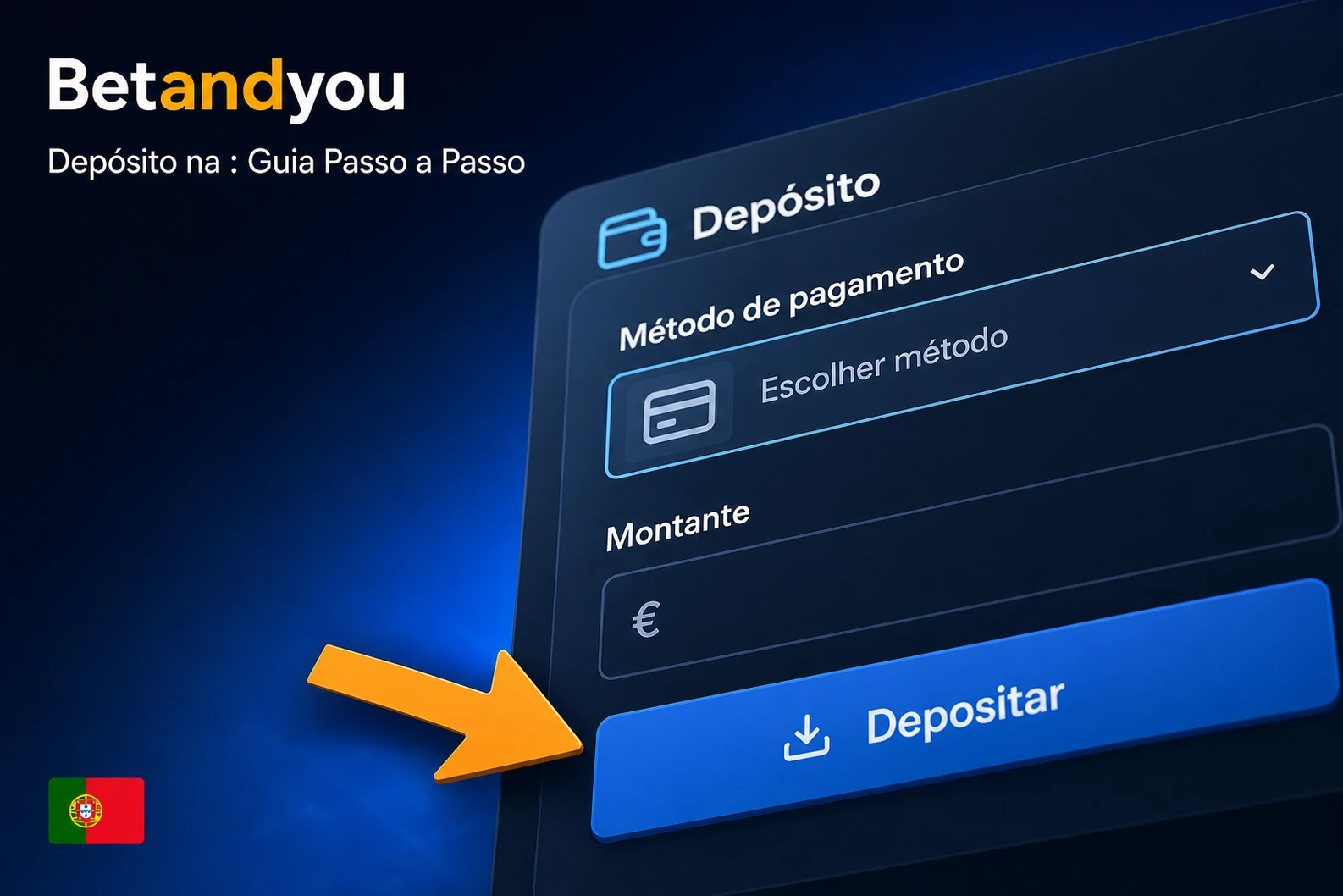 Painel de depósito da BetAndYou com escolha de método e confirmação